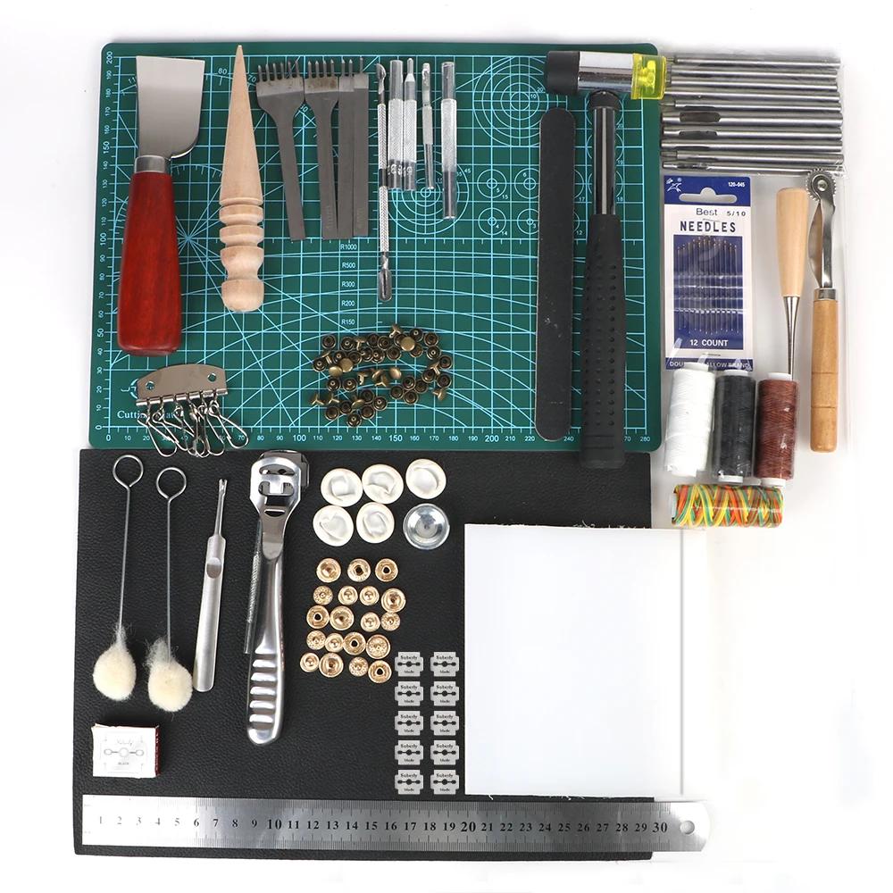 Profissional Couro Artesanato Kit Ferramentas, Carving Acessórios de Trabalho, Saddle Groover Kit, Mão Costura, Costura Soco, DIY, 69Pcs por Conjunto - Image 1