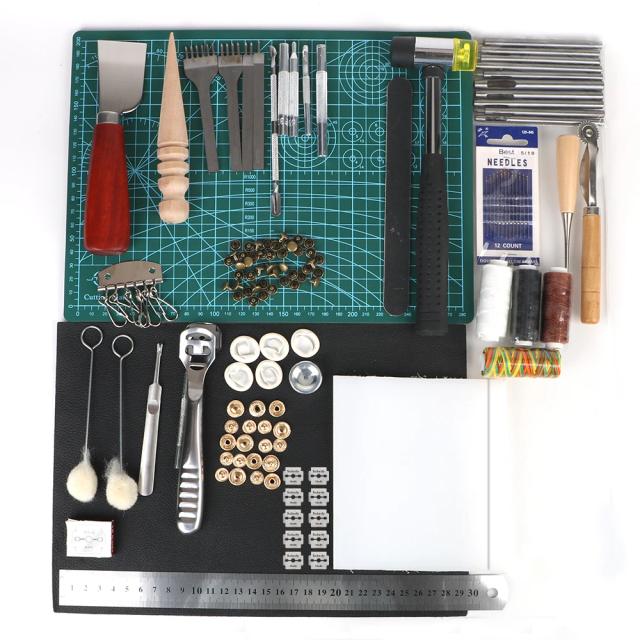Kit Completo de Ferramentas de Artesanato em Couro - 69 Peças para Costura Manual, Carving e Acessórios de Trabalho