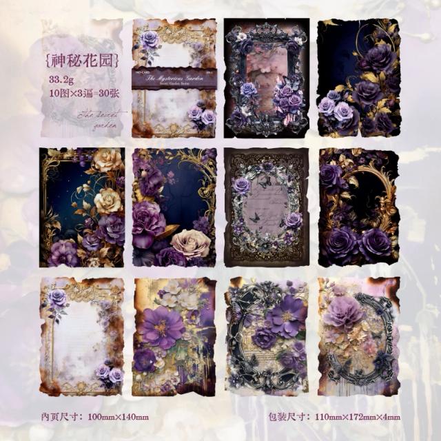 Kit Vintage de Scrapbook com 30 Peças - Decoração Secret Garden para Álbum de Fotos e Collage Scrapbooking