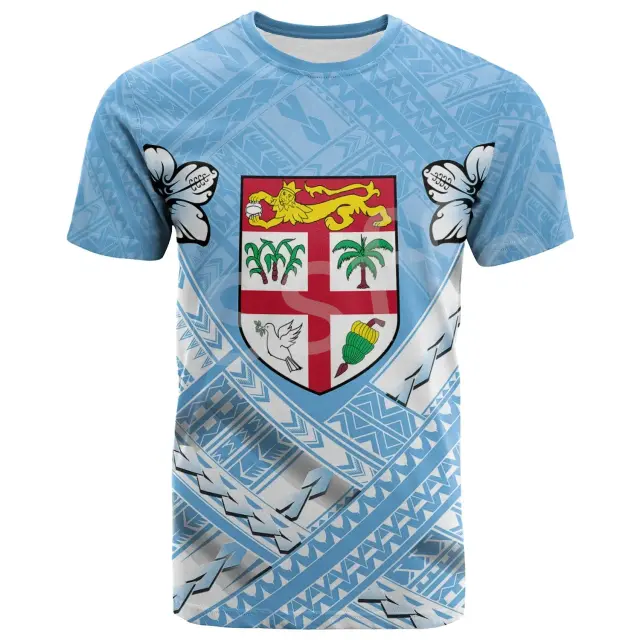 Camiseta Casual 3D com Estampa de Tartaruga da Tribo Polinésia - Fiji Rugby Verão para Homens e Mulheres