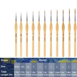 Conjunto de pincéis de pintura de detalhes em miniatura premium, 11 peças com haste triangular de madeira natural para modelos de artesanato a óleo de aquarela, desenho de linha ótimo - Image 2