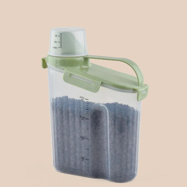 Recipiente Hermético para Armazenamento de Ração de Animais de Estimação com Copo Medidor e Suporte Portátil para Alimentos Secos