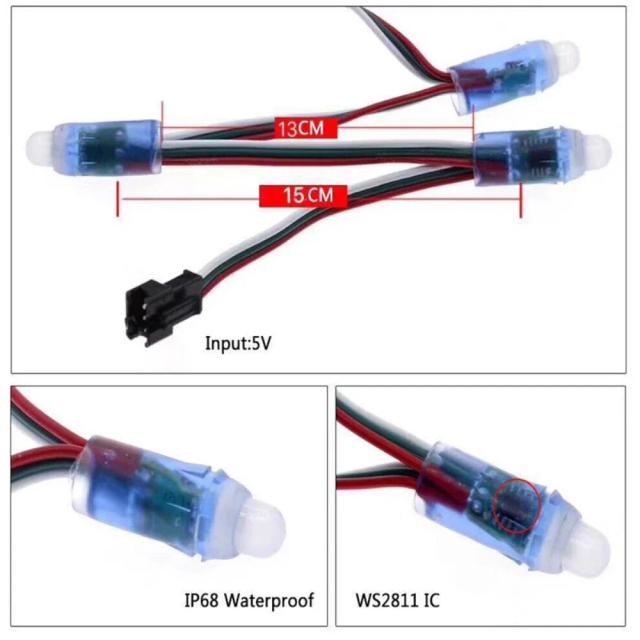 Módulo de Luz LED Pixel Impermeável RGB para Decoração de Festas - 50 Peças, WS2811, 10cm e 15cm, Cores Vivas