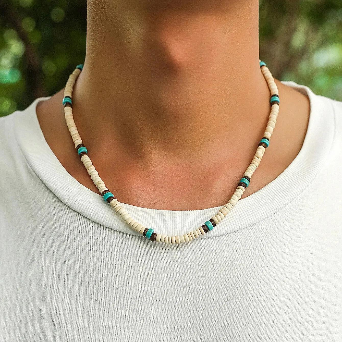 Moda masculina verão praia contas de madeira surfista colar simples geométrico tribal étnico artesanal corrente steampunk masculino jóias presente - Image 1
