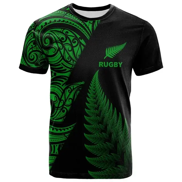 Camiseta Masculina de Rugby 3D da Nova Zelândia - Estilo Casual para Verão, Havaí Summit, Ideal para Esportes e Fitness