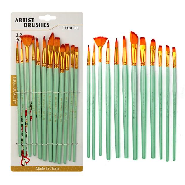 Kit de 12 Pincéis de Pintura em Nylon para Acrílico, Guache e Óleo - Escovas Aquarela para Artistas