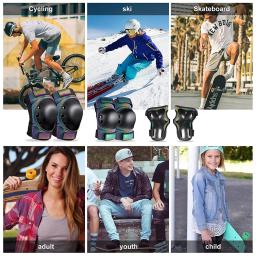 6 pçs/set adulto/crianças joelheiras cotoveleiras, conjunto de equipamentos de proteção de patins jovens 3 em 1 joelheiras & cotoveleiras protetores de pulso para patins - Image 6
