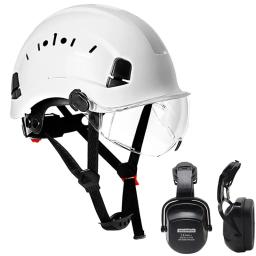 Capacete de segurança com viseira e earmuff kit capacete para escalada ao ar livre proteção industrial resgate exploração caverna - Image 1