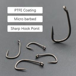 Ganchos de pesca de carpa, 20 peças, com micro farpado, aço de alto carbono, revestimento ptfe, gancho bnr para método alimentador, acessórios de peixe, equipamento - Image 1