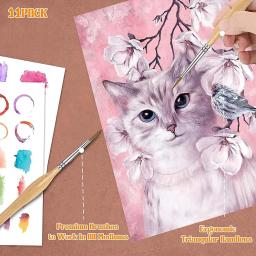 Conjunto de pincéis de pintura de detalhes em miniatura premium, 11 peças com haste triangular de madeira natural para modelos de artesanato a óleo de aquarela, desenho de linha ótimo - Image 6
