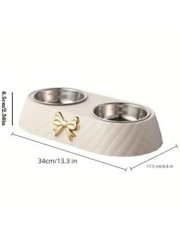 Suprimentos para animais de estimação gravata borboleta tigela de comida para gatos base pp tigela para cães de aço inoxidável dupla camada acessórios para animais de estimação alimentação e beber arco duplo - Image 5