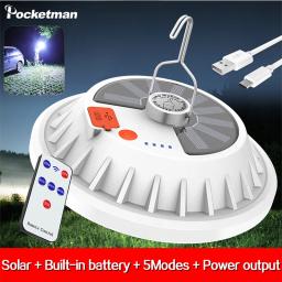 Solar recarregável Camping lâmpada LED, controle remoto, lanterna de carga, portátil, emergência, noite mercado luz, ao ar livre, casa - Image 1