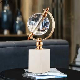 Banhado a ouro globo forma bola de cristal estátua base de mármore artesanato escultura decoração de mesa ornamentos sala estética decoração arte - Image 1