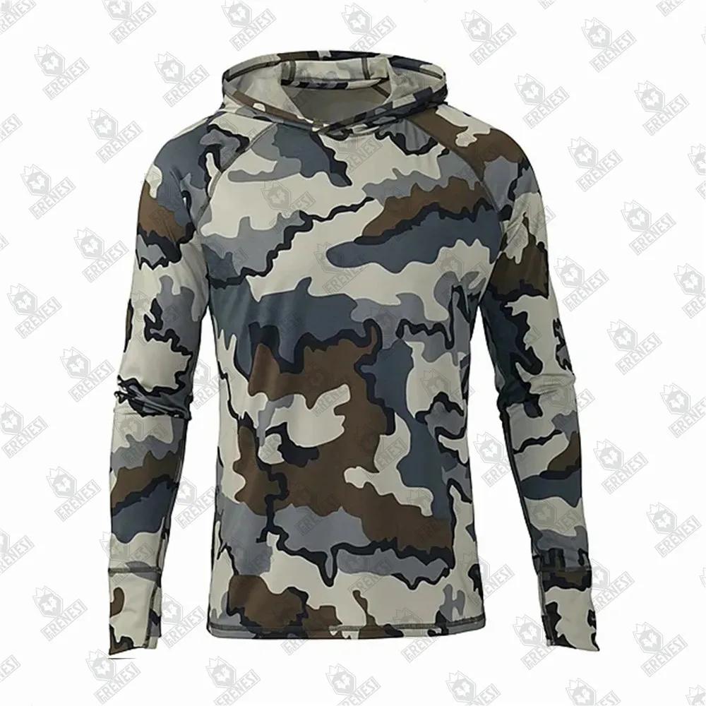 Camisa de pesca de manga comprida masculina, camisola profissional de peixe, capuz de caça, respirável proteção UV vestuário, UPF50 Plus - Image 1