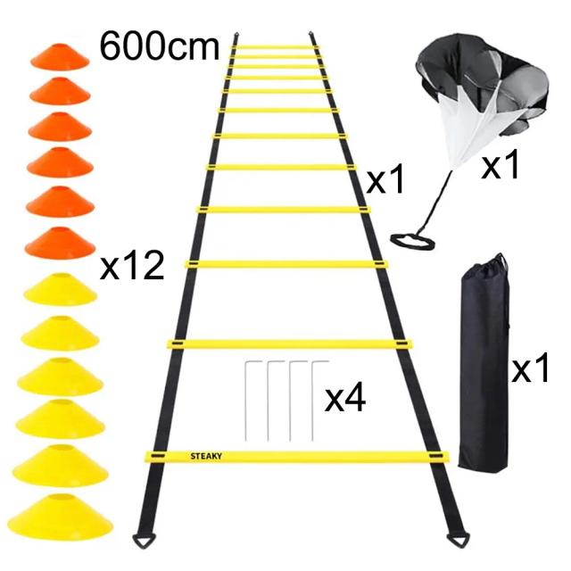 Conjunto de Acessórios de Treinamento de Futebol para Flexibilidade e Agilidade: Escada, Cones e Paraquedas para Velocidade e Obstáculos