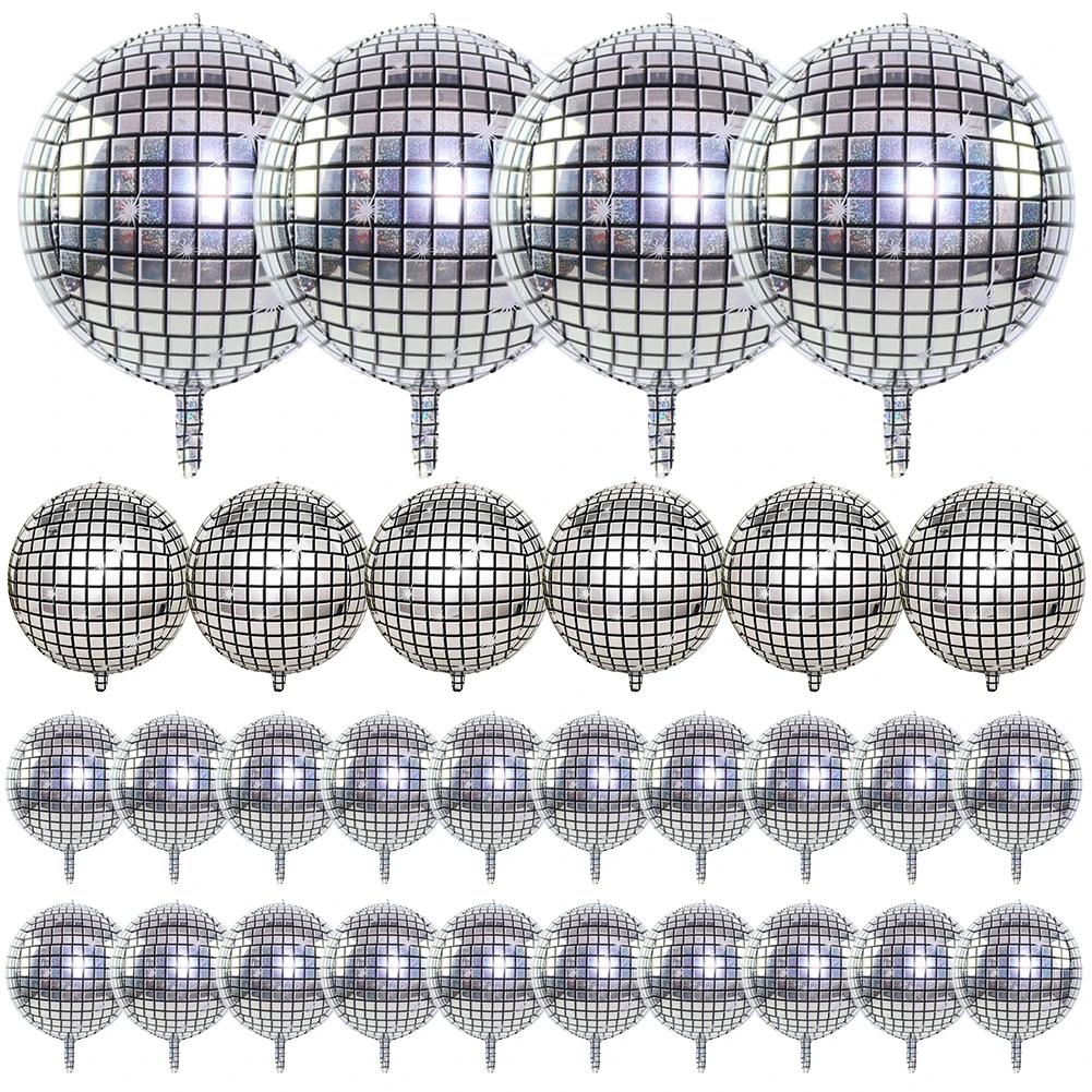 Prata Disco Ball Balões para Dance Party, filme de alumínio espelho, Decorações de aniversário, 10 em, 15 em, 22in, 30PCs - Image 1