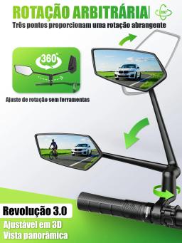 Rbrl espelho retrovisor grande angular para bicicleta, espelho retrovisor ultra transparente esquerdo e direito com braço de espelho estendido para scooter elétrica - Image 1