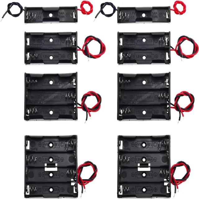 Pacote de Suportes para Baterias AA, Inclui 8 Unidades com 1-Way, 2-Way, 3-Way e 4-Way para Projetos DIY