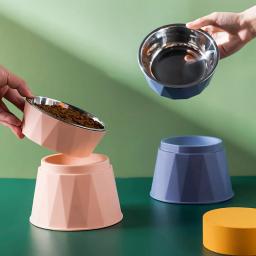 Aço inoxidável levantada tigela de comida para animais de estimação, Tigela, Prato de alimentação de água, Pet comer pratos - Image 1