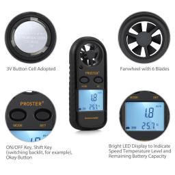 Proster-Digital Handheld Anemômetro, medidor de velocidade do vento, termômetro para vela, surf, asa delta, andando, CE Aprovado - Image 2