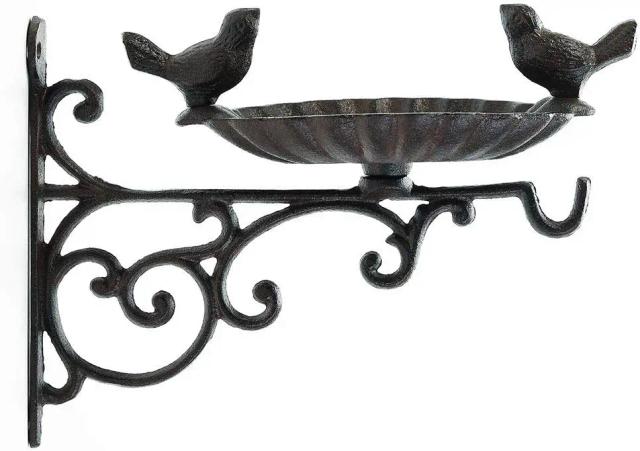 Alimentador de Pássaros de Ferro Fundido com Suporte Suspenso e Banho de Parede, Design Vintage e Charmoso para Atração de Aves