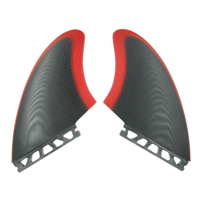 Barbatanas gêmeas de fibra de vidro UPSURF para Surf: Quilhas em vermelho claro e preto para Funboard e Shortboard