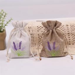 Impresso Lavanda Imitação Hemp Bag, Pequeno Saco De Embalagem De Presente, Bordado, Festa De Casamento, Decoração De Casa, Ornamentos, 10x14cm, 5Pcs - Image 1