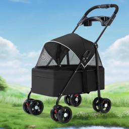 Dobrável Outdoor Pet Stroller, Gato e Cão Trolley, Leve, Respirável, 4 Rodas, Pet Supplies Fabricante, Venda Quente - Image 5