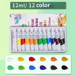 Tinta acrílica 12 18 24 36 cores 12ml tubo conjunto de tinta acrílica para pintura de roupas pigmentos de vidro ricos para pintura de artistas - Image 2