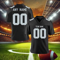 Camisa de futebol americana personalizada preta camisa de futebol personalizada com número de nome da equipe impressa adulto crianças fãs de esportes presente - Image 3