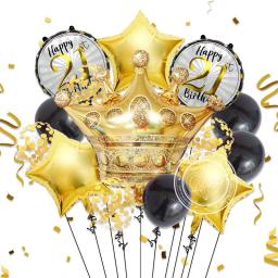 Decoração para festas de aniversário para adultos, coroa grande, balão estrelado, preto e dourado, 21, 30, 40, 50, 60 anos de aniversário, 14 peças - Image 2