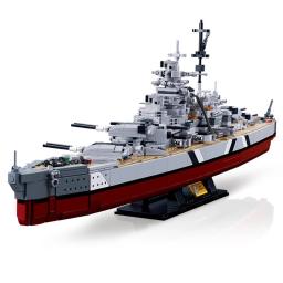 WW2 Alemanha Marinha Navios de Guerra Blocos para Crianças, KMS Bismarck Battleship Model Kit, Soldado Weapon Boat Bricks, Conjunto de brinquedos militares - Image 5