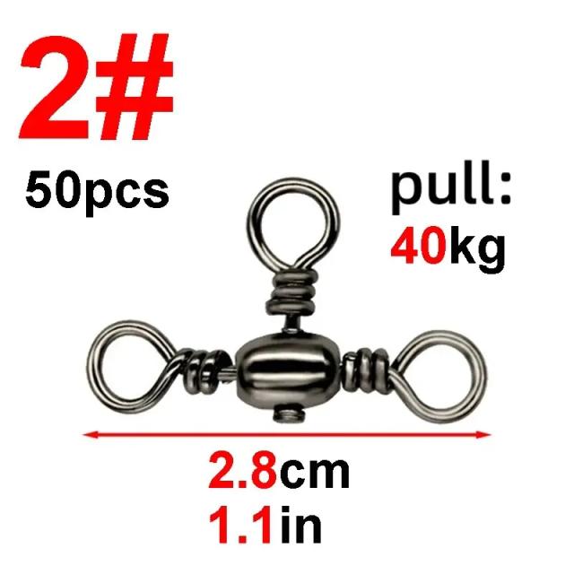 Trident Swivel Conector de Pesca em Aço Carbono Preto Níquel 50 Peças
