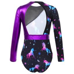 Crianças meninas dos desenhos animados cavalo impressão ballet dança collant manga longa aberto para trás elástico macacão traje de ginástica dancewear - Image 2