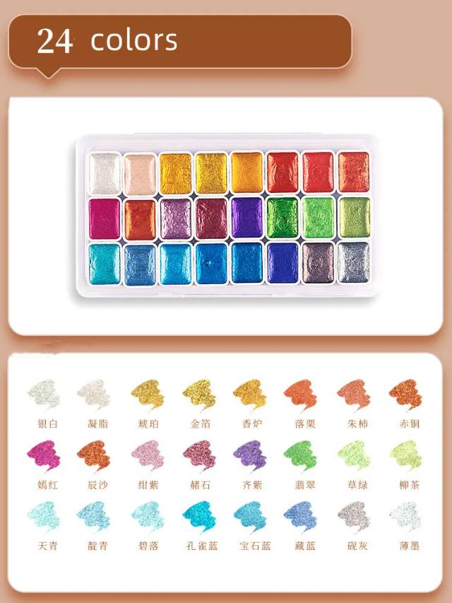 Tintas Aquarela Metálica Sólida em Mini Frascos de 1ml - Disponíveis em 12, 20, 24 e 60 Cores para Pintura e Unhas