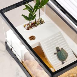 Grande tanque de tartaruga transparente aquário tanque de peixes com dreno inferior répteis anfíbios com plataforma basking caixa de reprodução aberta - Image 2