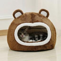 Engraçado macio longo pelúcia gato cama, Quente Pet House, Kitten Lounger Almofada, Small Dogs Tent Cave, Camas aconchegantes, Mat Suprimentos - Image 4