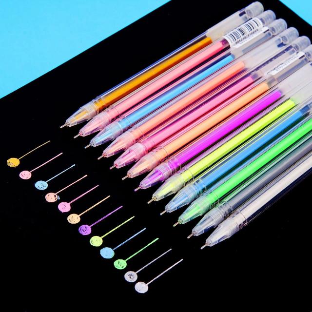 Caneta Marcadora com Ponta Fina em Ouro Branco e Prata, 12 Peças para Desenho e Escrita, Ideal para Estudantes e Papelaria, 0,8mm
