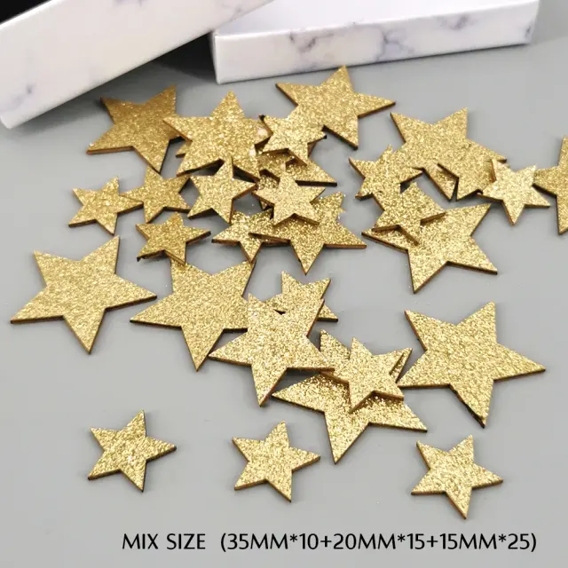 Estrelas de Madeira com Glitter e Lantejoulas para Decoração DIY de Festas e Eventos