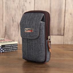 Bolsa de cinto de lona masculina, dupla camada, cintura de corrida, zíper, cinto de fitness - Image 3