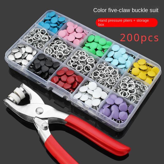 Kit Completo de Fixadores Snap em Metal para Roupas e Chapéus com 200 Conjuntos, Alicates e Acessórios para Artesanato DIY