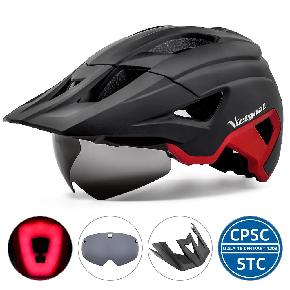 VICTGOAL MTB Capacete de Bicicleta Homens com Óculos de Visor de Sol Capacete de Ciclismo USB Recarregável LED Luz Traseira Lente Magnética Road Racing Mountain Bike Capacetes - Image 1