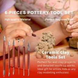 DIY Clay Sculpting Ferramentas Kit, cerâmica de cera, cerâmica, ferramenta de escultura, Art Craft, Argila Modelagem, Escultura, Escultura Knife Set, 6pcs - Image 6