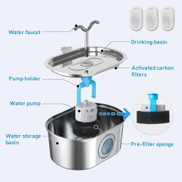 Dispensador De Água De Aço Inoxidável Para Animais De Estimação, Bomba Silenciosa, Fonte Automática, Luz LED, Tigela De Beber De Gato E Cachorro, Distribuidor De Água, 108oz, 3.2l - Image 6