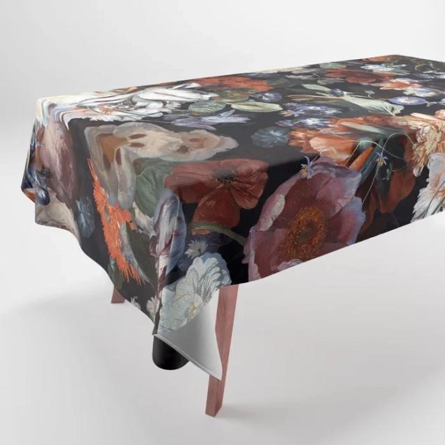 Toalha de Mesa Retangular com Padrão Floral e Crânio Abstrato para Decoração de Festas e Jardins