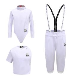 Roupas de esgrima crianças escrime jaqueta underplastron axilas plastron calças meninos meninas crianças equipamentos de esgrima 3 pçs conjunto uniforme - Image 1