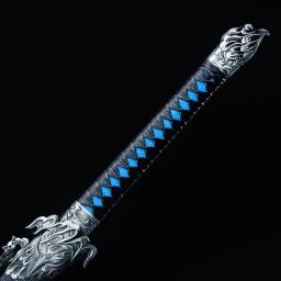 Espada chinesa kongfu feita à mão, aço de alto manganês com lâmina de cor azul, tamanho real, treinamento pronto, chama de prata, catana - Image 4