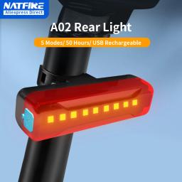 NATFIRE-USB Recarregável LED bicicleta luz traseira, lanterna traseira para ciclismo capacete, aviso de segurança, montanha cauda lâmpada, 5 modos de luz - Image 1