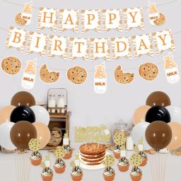 Leite e biscoitos tema festa de aniversário decorações biscoito banner de leite bolo topper balões para crianças 1st 2nd 3rd aniversário suprimentos - Image 3