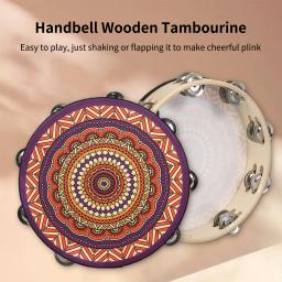De madeira Tambourine mão tambor, dupla linha, Metal pratos, Jingles instrumento de percussão, Handbell, 10 ", 8", 7 ", 16Pcs - Image 5